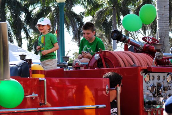 Future firefighters get a hands on look at a truck near Old School Square. 