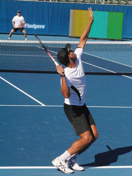 New Zealander Artem Sitak practices with coach Kent Wood Thursday in preparation for the ATP World Tour qualifying rounds at the Delray Beach ITC. Sitak is a member of New Zealand's Davis Cup team. 