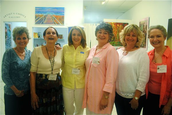 Joyce Rogers, left, with Reception Chair Maxine Rosenberg, Diane Slobotkin, Gallery Director Lorrie Turner, Dianna DonFrancisco and Diane Reeves, all of the Artists Guild.