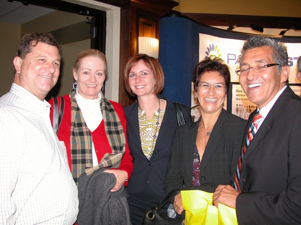 Lou Frazer of Hoiday Inn Express, left, with wife Kathi Tilton; Carrie Murphy and Lisa Herbach-Oorbeek, both of Marriott; and Patrick Davidson of Residence Inn by Marriott in Boca Raton.