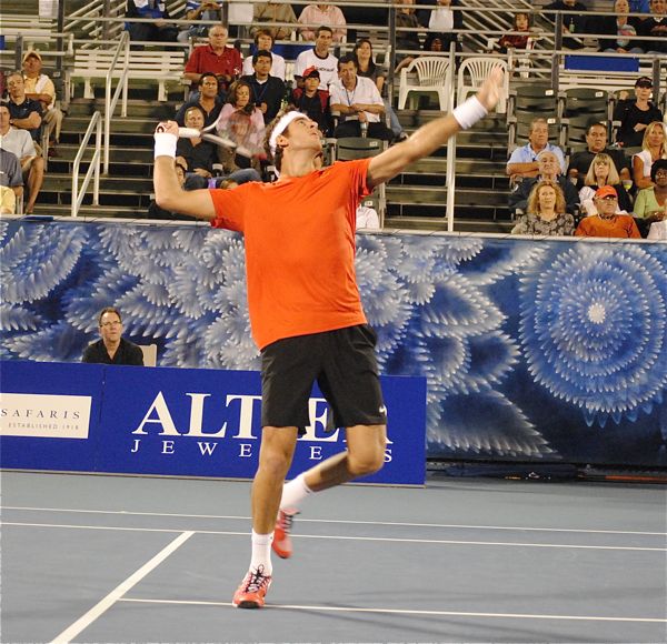 Juan Martin Del Potro powers past Teymurza Gabashvili Friday evening at the Delray Beach ITC.   