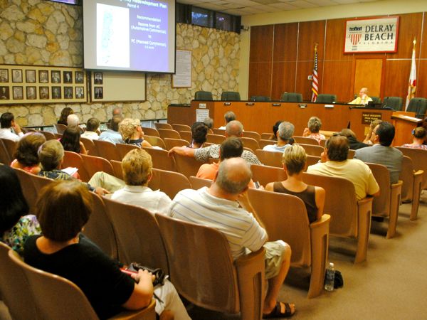 About 60 or so residents and business people attended Tuesday's meeting concerning Delray's proposed South Federal Highway Redevelopment Plan. Senior Planner Ron Hoggard, at the dias, presented the plan and answered questions. 