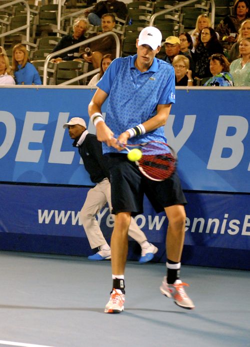 John Isner during his match with Michael Russell. 