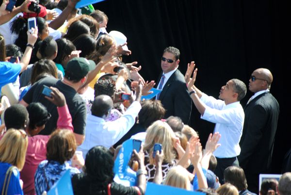 President Barack Obama works the crowd after Tuesday morning's rally at the Delray Beach Tennis Center. 