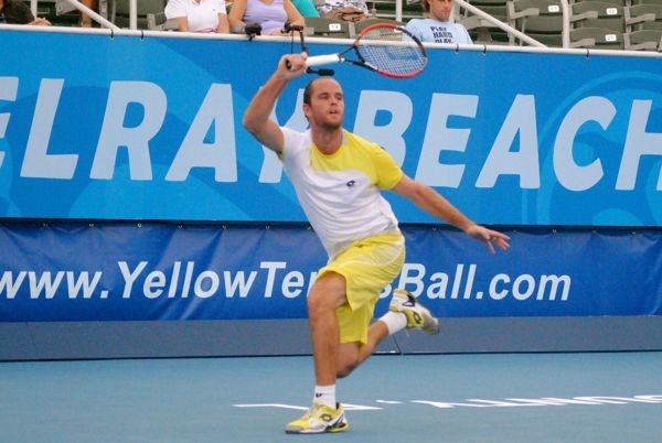 Xavier Malisse in his opening match Monday against Alejandro Falla at the Delray Beach International Tennis Championships. 